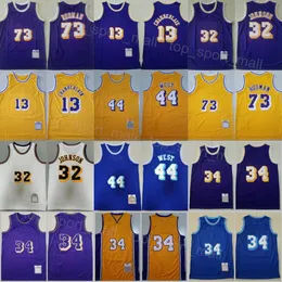 Mens Retro Basketbol Johnson Vintage Jersey 32 Jerry West 44 Dennis Rodman 73 Wilt Chamberlain 13 Gömlek Gerileme Tüm Spor Hayranları için Dikiş Mükemmel Kalite