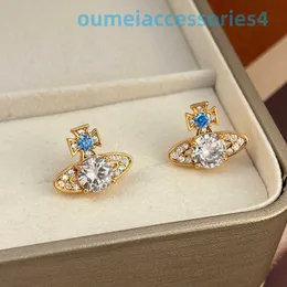 Designer Luxury Brand Jewelry Western Empress Dowagerearring Stud Saturn Ring Huge Flash Small Net Red Same Silver Needle Earrings Tiktok