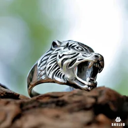 Cluster Rings Hip Hop Fashion Animal Tiger Ring Men's Stainless Steel Dominant Personality Finger Punk Charm Male Jewelry Gift Wholesale