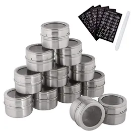 Conjunto de potes magnéticos para especiarias LMETJMA com etiquetas e caneta para quadro-negro em aço inoxidável para armazenamento de temperos e pimenta 240307