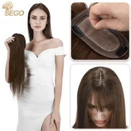 Toppers SEGO 7 x 13 cm Haaraufsätze auf Seidenbasis für Frauen, Echthaarteil, natürliche Haarteile, gerade, 3 Clips in Haarverlängerungen, 6''18''