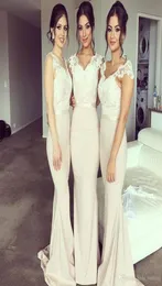 2019 New Arrival Vintage Long Velck Lace Bodice Bridesmaid Dress Cheap Mermaid Cap Sleeve Maid of Honor Gown Plus Custom Custom Mad5435888