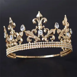 Copricapo da sposa rotondo regolabile re tiara corona per uomo ornamenti per capelli da festa accessori per gioielli con testa di strass 240305