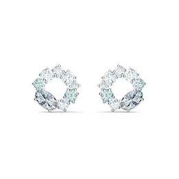 Luxury Jewery Swarovskis Earring Austrian Crystal Hollow Circular Ring Blue Gradient Crystal Earrings for Women with Diamond Oval Crystal Earrings