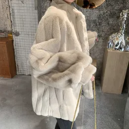 Pelliccia da donna Pelliccia sintetica Autunno e inverno Pelliccia di coniglio Pelliccia finta Pelliccia da donna di media lunghezza Vestiti di peluche Cappotto di pelliccia di agnello sciolto Cappotto di pelliccia con colletto in piedi