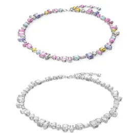 Luxury Jewery Swarovskis Necklace Flowing Light Colorful Candy Necklace for Women Using Swallow Element Crystal Rainbow White Snake Bone Chain