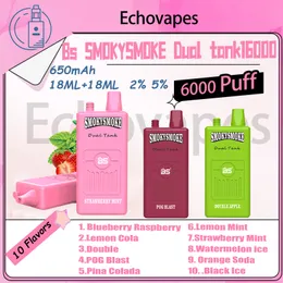 Original BS SmokysMoke 16000 Puff Disposable E Cigarett Dual Tank med 2 individuella nätspolar Power 650mAh laddningsbara 18 ml+18 ml 12 smaker vapes