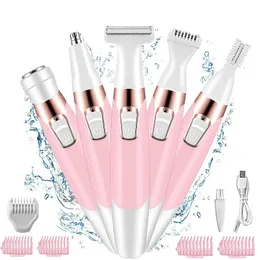 5 in1 إزالة شعر الجسم Epilator Epilator Bikini Leg Pubic Trimmer Electric Clipper Shaver Women 240305