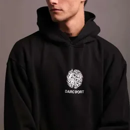 Darcsport Wolf Head Bedruckter, lockerer, modischer Kapuzenpullover für Herren und Damen mit langen Ärmeln aus Tech-Fleece