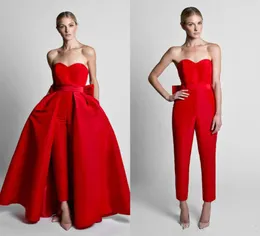 2019 Fashion Jumpsuit Evening Dresses With Convertible Skirt Satin Bow Back Sweetheart Strapless Waistband Weddings Guest Prom Gow3967844