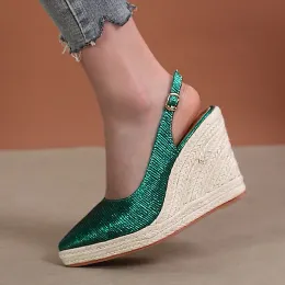 Pompalar Lihuamao Kama Ayak bileği kayış sivri uçlu ayakkabılar kadınlar Slingback topuklu platform espadrilles ayakkabı bayan tekne topuk pompaları