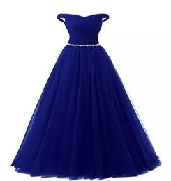 خارج الكتف تول سهرة الفساتين مع Crystal 2019 Royal Blue Burgundy Red Long Evening Donshs Dress 9850694