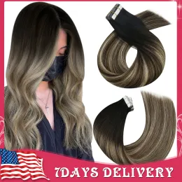 확장자 Moresoo Invisible Tape Hair Extensions Remy Brazilian Straight Hair Seamless Blonde 100% 진짜 인간 머리 자연 머리카락 확장