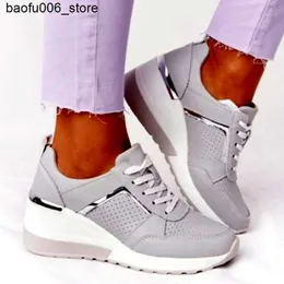 Casual Shoes Womens Shoes 2022 Summer Wedge Platform Casual Shoes Womens Lace Sports Shoes Womens Plus Size Anti slip and Breathable Sports Shoes Q240320