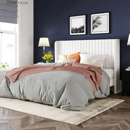 لوازم الفراش الأخرى الحجم الكامل إطار السرير المخملي المبطنة منصة سرير من الخشب الصلب لا ربيع سهل لتجميع أبيض Y240320