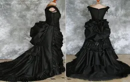 Beaded Gothic Victorian Bustle Prom Gown with Train Vampire Ball Masquerade Halloween Black Evening Bridal Dress Steampunk Goth 196793480