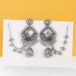 Dingle örhängen boho silver färg örhänge länk huvudbonad kvinnor vintage metall kedja pärlor lykta pendell mode brud bijoux