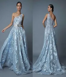 Berta 2019 Abiti da ballo monospalla Azzurro con applicazioni di pizzo A Line Abiti da sera formali Sweep Train Design Pageant Tappeto rosso D2665779