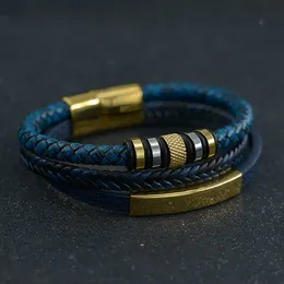 Mehrschichtige geflochtene Leder-Armbänder mit magnetischer Schnalle, goldenes Edelstahl-Armband für Herren, Armreif, Manschettenarmband, Sommer-Modeschmuck