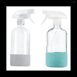 Бутылки для хранения Прозрачный стеклянный спрей с силиконовым рукавом Многоразовая пустая бутылка для чистящих растворов Распылитель воды