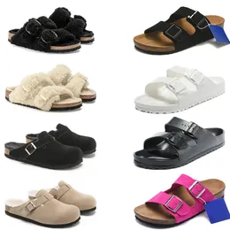 AAA+Top BirkStocks Bostons Clogs Sandalen Strand Sommer Birkin Luxus Damen Herren Schnallenhausschuhe Bostons Mode Mikrofaser-Lammfell-Wildleder-Flip-Flops Plateau-Slide