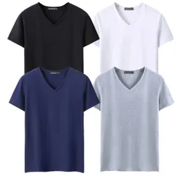 4 шт./лот, футболка с коротким рукавом, мужские топы, футболки с V-образным вырезом и коротким рукавом, приталенная футболка, мужская повседневная летняя футболка, большие размеры S-5XL 240305