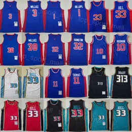 Herren Throwback Basketball Vintage Isiah Thomas Trikots 11 Dennis Rodman 10 Grant Hill 33 Chauncey Billups 1 Ben Wallace 30 Richard Hamilton 32 Schwarz Blau Weiß Rot