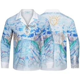 camisas casablanca Nova Mesquita Céu Azul, Nuvem Branca, Peixe Voador, Camisa de Manga Comprida com Estampa de Aeronave, Masculina