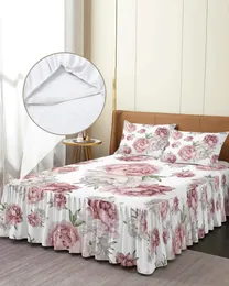 Saia de cama vintage flores rosa peônia branca elástica colcha com fronhas capa de colchão conjunto de cama lençol