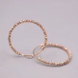 Hoopörhängen Real 18K Rose Gold för kvinnor snidade pärlor yta 28 mm ytterdiameter Big Circle Stamp AU750