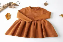 2018 Autumn New Baby Girl Dress Solid Color Sticked Cotton Long Sleeve Warm Sweater Dress Children Clothing 03 Years FY0016100793