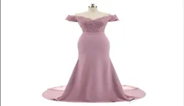 Nova chegada rosa v pescoço boné manga vintage rendas apliques frisado sereia vestidos de dama de honra vestidos de festa 1251102