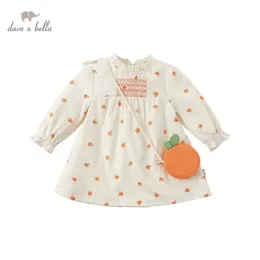 DBM16913 Dave Bella Spring Baby Girls Fluit Print Dress med en liten väska Party Kids Infant Lolita 2st kläder 240311