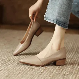 Scarpe eleganti Primavera/Estate Donna Punta a punta Tacco grosso per Décolleté in vera pelle fatte a mano Zapatos De Mujer