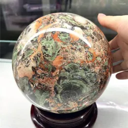 Decorative Figurines 15CM 4.8KG Unique Indie Jewelry Ball Natural Green Jasper Money Agate Crystal Stone Sphere Desk Ornament Decoration