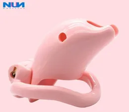 Nuun Dolphin Mężczyzna klatka płciowe zabawki dla mężczyzn Penis Lock Cage Różowy kolor zakrzywiony pierścień snapowy długi klatka 11cm 2104085771231