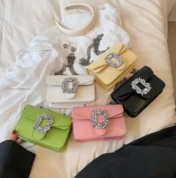 Children macaron handbags INS girls Rhinestone buckles single shoulder bag Fashion kids metal chain messenger square bags S0062