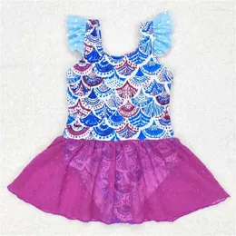 Conjuntos de roupas moda ocidental escala floral roxo tule maiô de uma peça manga longa bebê meninas conjunto atacado crianças roupas