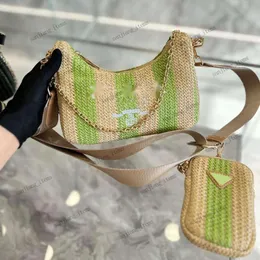 Dreieckige 2-Wege-Strohtasche, Sommer-Strandtasche, Designer-Hobo-Handtasche mit Goldkette, Umhängetaschen, Umhängetaschen, Damen- und Herren-Handtasche, Reise-Luxus-Clutch-Strandtaschen