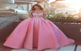 Vestido Sweet 16 Dresses Quinceanera Prom Dress 2021 Off the Shoulder Ball Gown Pink Princess Sweetheart Spets Sparkling Evening Go3974265