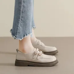 Klänningsskor loafers plattform spänne rem remmar fast bälte sömnad dekoration rund tå platt med klackar talon chaussures femme kvinnlig