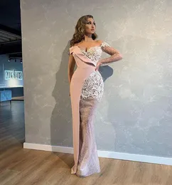 Sexy Mermaid Evening Dress Turkey Pink Robe de Soiree One Shoulder Sequin Lace Prom Gowns Evening Party Gowns1093341