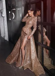 2019 Champagne Deep v Prom Prom Dresses Sexy Mermiad equins Long Party Party Dress High Slit Pageant Plus Plus Size1795214