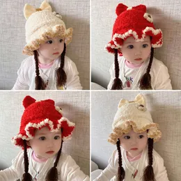 Baby Autumn/Winter Girl's Wig Braid Snited Wool Bowl Ear Protector förtjockad söt barnhatt