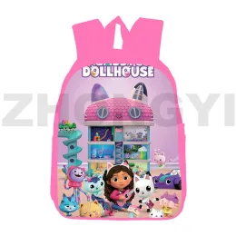 Bags Hot 3D Anime Gabbys Dollhouse Backpack Mulheres adolescentes bolsa escolar de 12/16 polegadas de bookbag infantil cartoon rosa diário pacote estudante