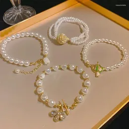 Link Bracelets 2024 모방 진주 팔찌 우정 오로그리오 달콤한 웨딩 쥬얼리 Collier Femme Gift Love