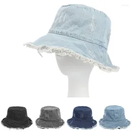 Berets Denim Bucket Hat With Frayed Edges Fisherman Cap Hats For Women Gorro Sun Fishing Caps Gorras Casquette Gorra Muts Chapeau