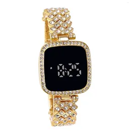 Relógios de pulso feminino pulseira de cristal relógio quadrado dial digital com strass banda eting e namoro escritório