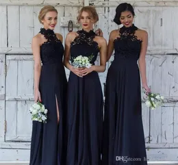 2019 Black High Neck Bridesmaid Dress A Line semiqued Spring Summer Summer Party Party Guest Maid of Honor Gown بالإضافة إلى حجم Custo6197520