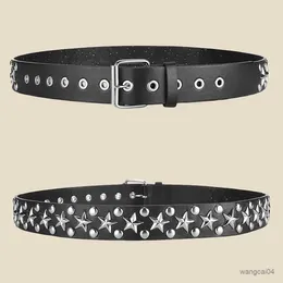 Belts 2023New Fashion Pentagram Riveted Womens Belt Punk Hip Hop Rock Jeans Mens Belt